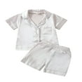 thumbnail image 1 of EIMELI Kids Baby Boy Girl Satin Silk Pyjamas Pjs Set Short Sleeve Button Down Loungewear 2Pcs Nightwear Homewear, 1 of 8