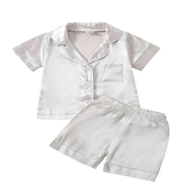 EIMELI Kids Baby Boy Girl Satin Silk Pyjamas Pjs Set Short Sleeve Button Down Loungewear 2Pcs Nightwear Homewear