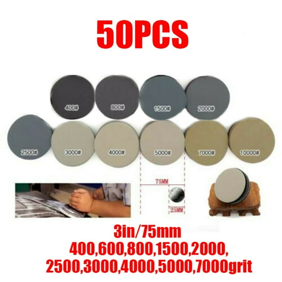 Yannee 50 Pcs Kit 3 inch Wet Dry Sandpaper Hook Loop Round Sanding Discs Abrasive Pads