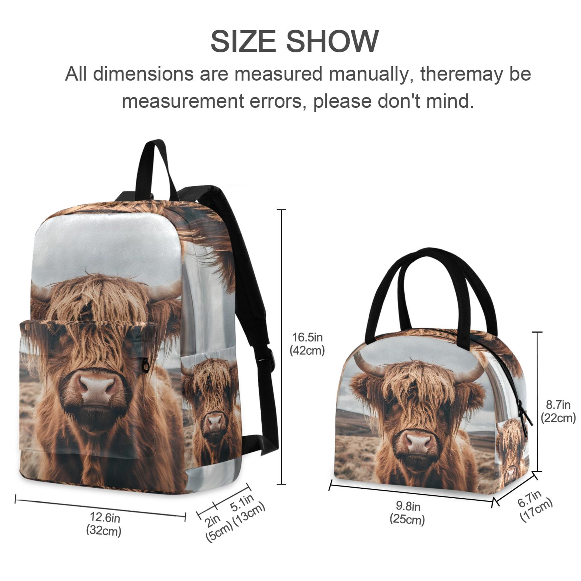 ALAZA Backpack Set A Highland Cow Elementary School Bags Student BookBag with Lunch Bag