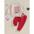 thumbnail image 2 of FEORJGP Toddler Boy Valentine's Day Outfits Infant Baby Long Sleeve Sweatshirt Letter Print Pullover Crew Neck Tops and Drawstring Sweatpants Elastic Pants for Spring Fall Clothes, 2 of 9