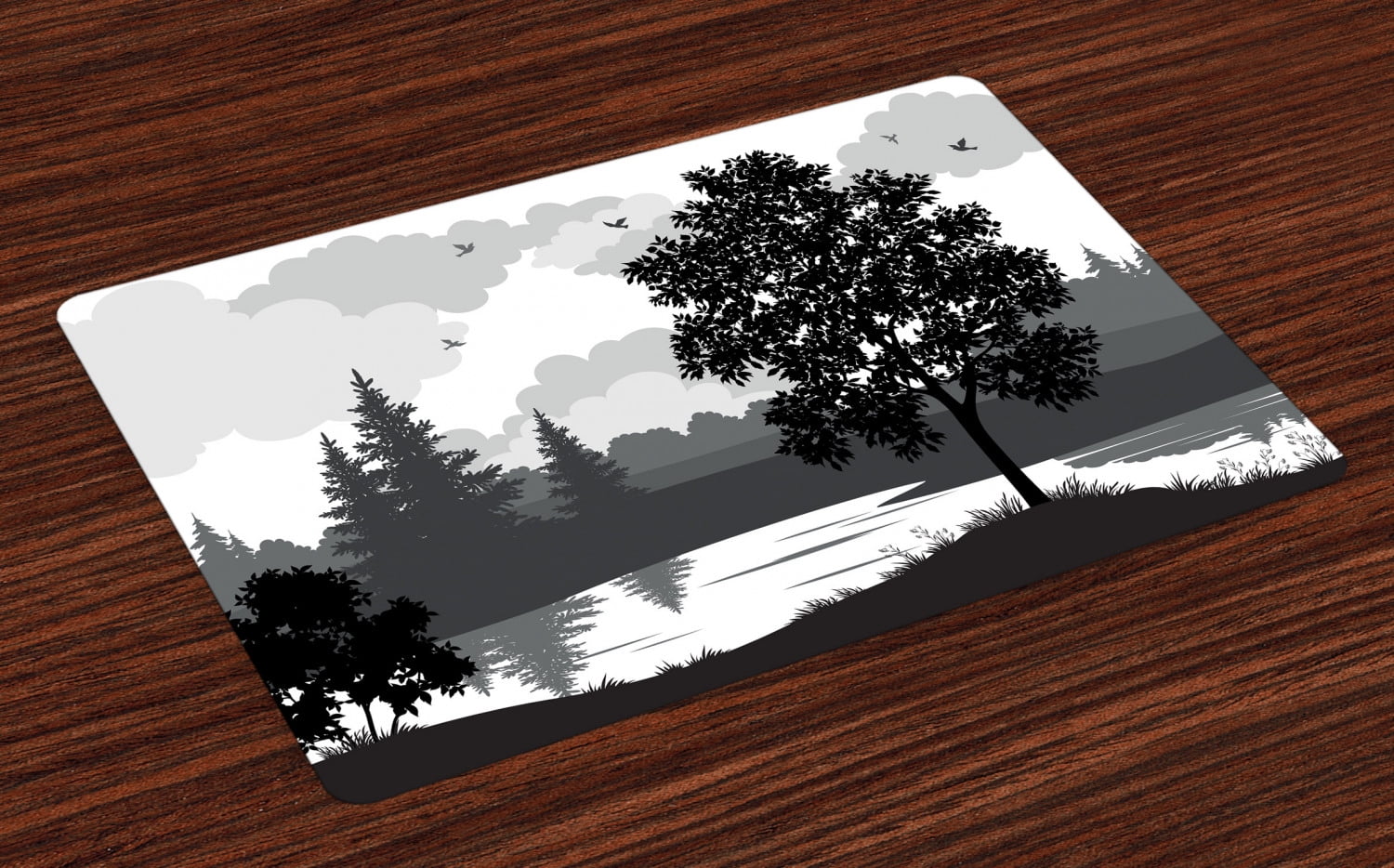 Nature Placemats Set of 4 Nature Theme Landscape with Trees Birds