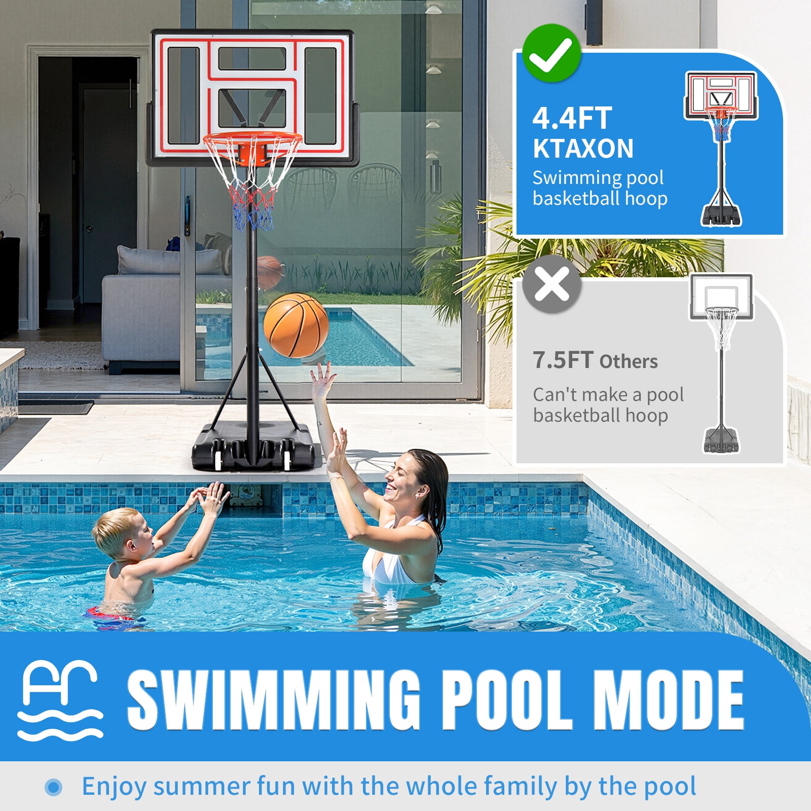 Ktaxon 44inch Portable Basketball Hoop Outdoor, Basketball Goal System 4.4-10ft Height Adjustable, Shatterproof Backboard, Red
