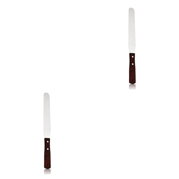 Bearachild Espátula para glaseado de acero inoxidable, crema para pasteles, mantequilla, mango de madera, raspador, suministros profesionales Tipo 1 8 pulgadas 2piezas