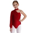thumbnail image 3 of Haitryli Kids Girls Rhythmic Gymnastics Leotard One Shoulder Ruched Mesh Ballet Latin Dance Bodysuit with Shorts Set Burgundy 10, 3 of 5