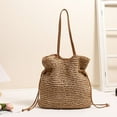 thumbnail image 5 of Yoetaun Large Capacity Cotton Woven Shoulder Bag for Women Drawstring Bucket Bags Straw Handbag with Comfortable Strap Beige, 5 of 8