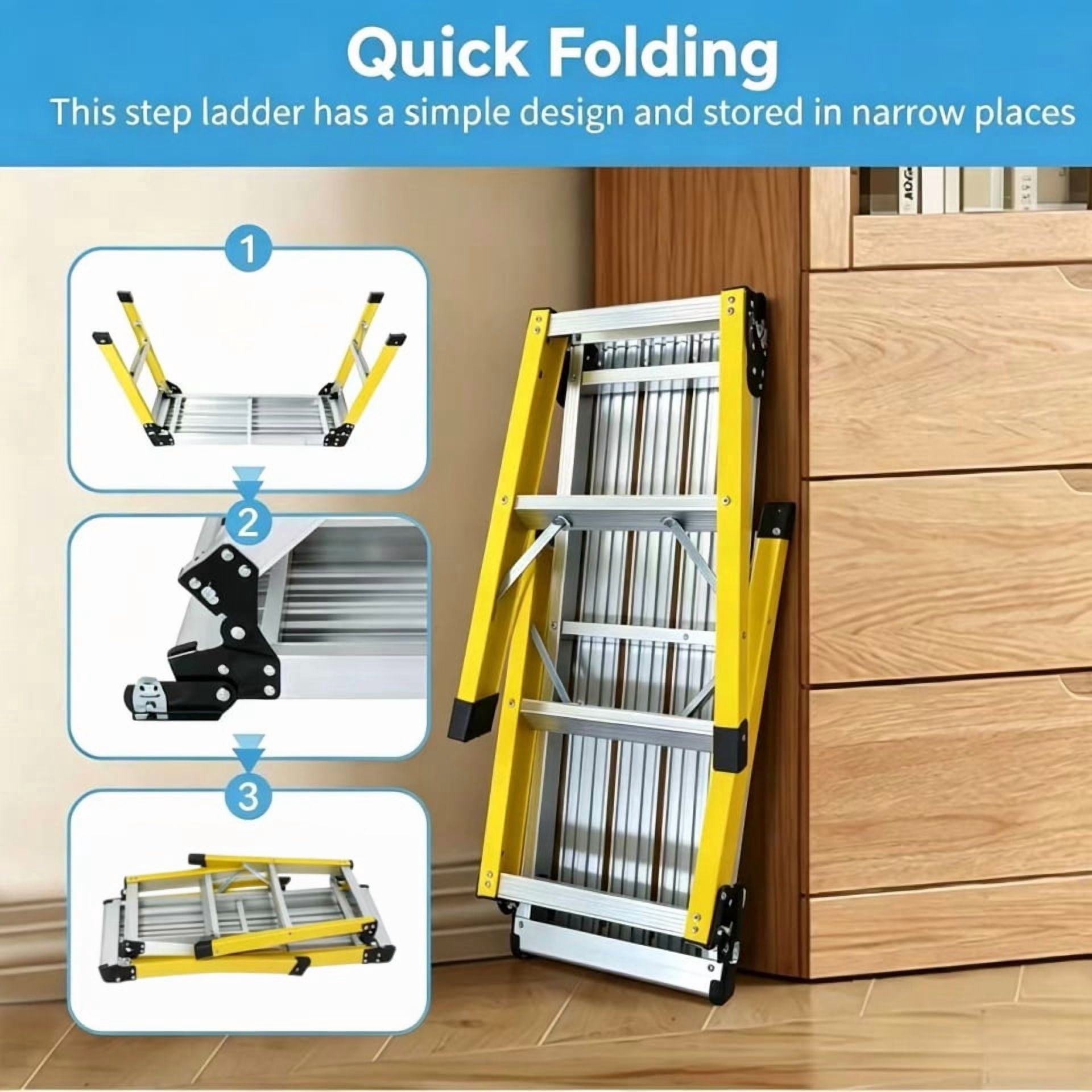 Step Ladder, Heavy Duty Foldable Aluminum Platform 330 Lbs Capacity