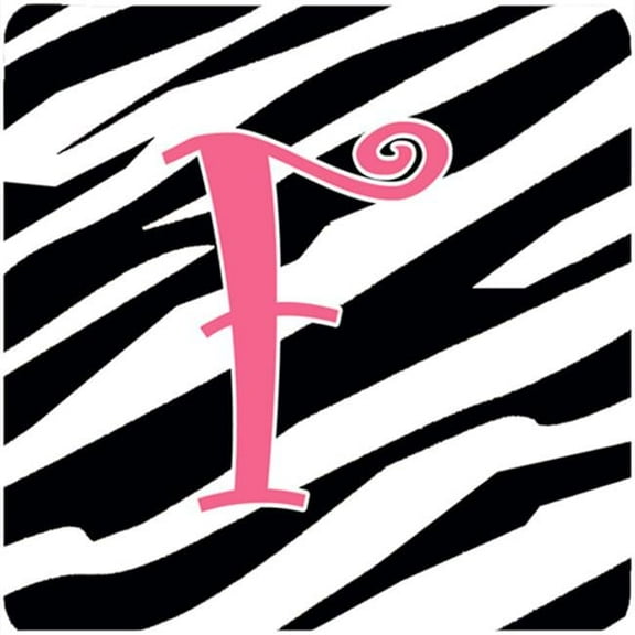 Monogram - Zebra Stripe And Pink Foam Coasters - Set 4, Initial Letter F