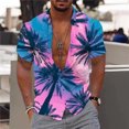 thumbnail image 3 of Camisa hawaiana con estampado de cocotero para hombre, camisas hawaianas con estampado 3D de atardecer colorido, blusas de verano de gran tamaño con solapa, mangas cortas, 3 of 5