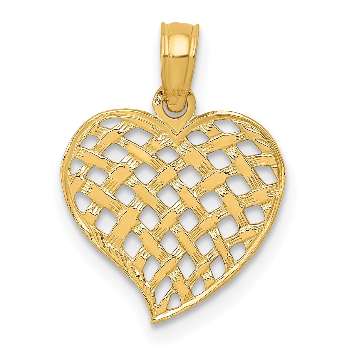 14kt Yellow Gold Basket Weave Heart Pendant Charm Necklace Love Fine