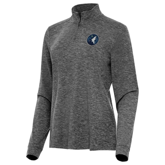 Women's Antigua  Heather Black Minnesota Timberwolves Mentor Quarter-Zip Mock Long Sleeve Top