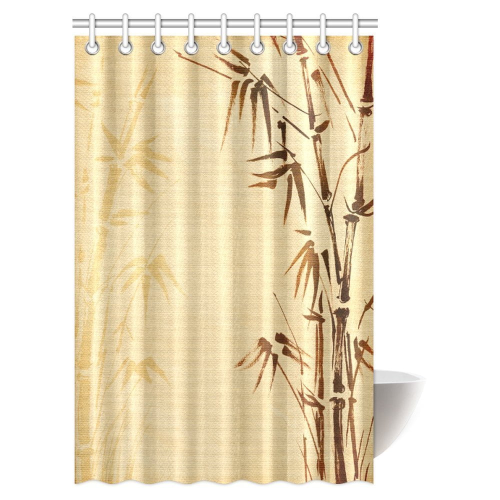 MYPOP Bamboo Decor Shower Curtain, Abstract Tree and Bamboo Pattern