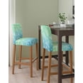 thumbnail image 2 of Teal Blue Ombre Coastal Bar Stool Covers Set of 2, Sea Nautical Summer Beach Starfish Coral Stretch Bar Chair Covers with Backs, Removable Pub Counter Height Chair Cover for Kitchen Dining Room Cafe, 2 of 7