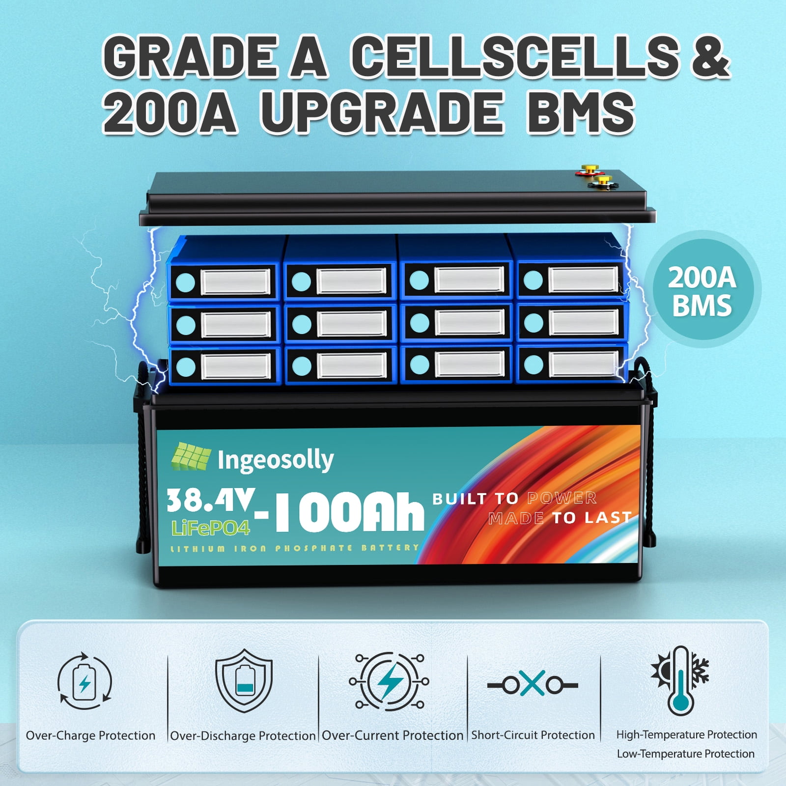 36V 100Ah LiFePO4 Battery,200A BMS,10 Yrs Lifespan,Lithium Battery for RV,Golf Cart,Solar,Trolling Motor,Marine