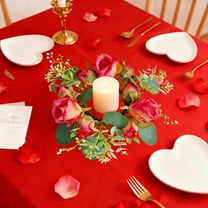 Luxcidy Rose Floral Candle Rings, Valentine's Day Rose Candle Ring Wreath Artificial Rose Red White Floral Candle Holder Flower Wreath, for Valentine's Day Wedding Party Decor (B)