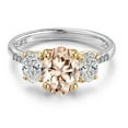 thumbnail image 3 of Gem Stone King 925 Silver and 10K Yellow Gold Peach Morganite and DEF Lab Grown Diamond Engagement Ring for Women | 2.66 Cttw | Oval 9X7MM | October Birthstone | Size 9, 3 of 6