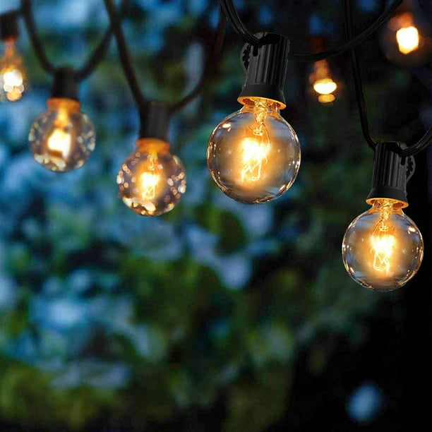 Guirnalda de luces para interior y exterior, 25 + 2 bombillas, resistente al agua, 7,6 m, color blanco cálido, para patio, cafetería, jardín, fiestas, Navidad, vacaciones...