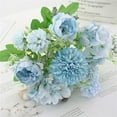 thumbnail image 2 of 7-Head European Multicolor Peony Bouquet, Blue Artificial Silk Flowers For Wedding, Valentines, Bridal, And Home Table Decor, 2 of 3