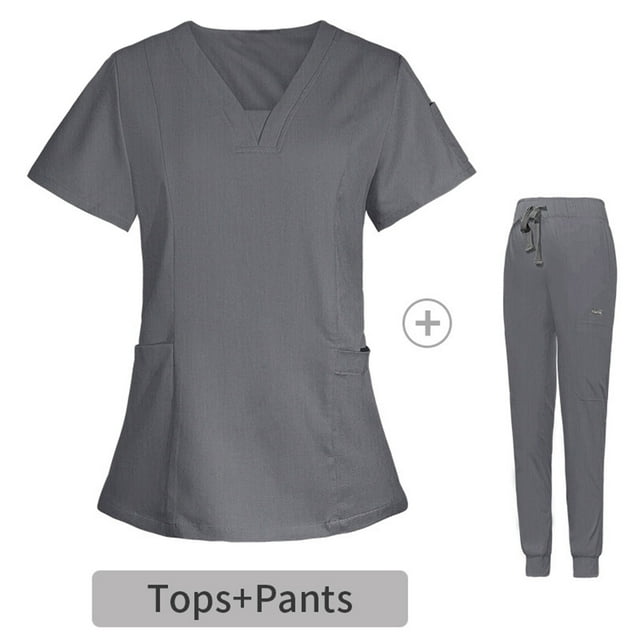 BVOFAR Scrubs for Women Set V Neck Short Sleeve Tops & Drawstring Jogger Pants Stretch Medical Nursing Uniforms with Pockets