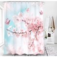 thumbnail image 5 of Pink Cherry Blossom Shower Curtain, Japanese Sakura Floral Shower Curtain Set, Plant Flower Cherry Shower Curtains for Bathroom, Waterproof Fabric with 12 Hooks, 72 x 72 Inches, 5 of 6