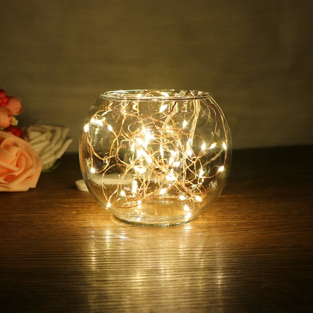 Tira De Luces Led De Cobre De 2M/6,5 Pies, 20 Lámparas Led De Cobre Para Botella Artesanal De Cristal, Lámpara De Boda De San Valentín, Fiesta, Batería De Navidad Incluida Yuarrent HA027065-02