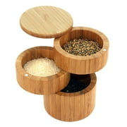 Totally Bamboo Triple Salt Cellar, Three Tier Bamboo Storage Box with Magnetic Swivel Lids