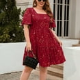 thumbnail image 5 of Wycnly Womens Dresses Party Prom Fashion Empire Waist Flowy Ruffle Swing Plus Size Dresses Summer Floral Print Square Neck Short Sleeve Formal Mini Dress Red XXXL, 5 of 7