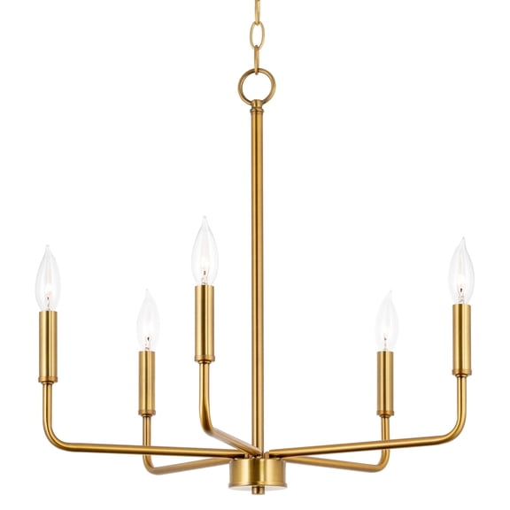 Kira Home Camille 22" Modern 5-Light Gold Chandelier, Minimalist Candle-Style Gold Hanging Fixture, Warm Brass Finish