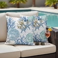 thumbnail image 4 of Blue Teal Coastal Outdoor Waterproof Pillow Covers, Summer Beach Nautical Coral Starfish Decorative Square Throw Pillowcase Sofa Cushion Sham for Patio/Couch/Chair, 16"x16" 2 Pack, 4 of 8