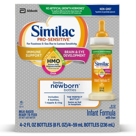 Similac Pro-Sensitive Ready-to-Feed Baby Formula for Lactose Sensitivity, With 2’-FL HMO for Immune Support, 2-fl-oz Bottle, Pack of 6