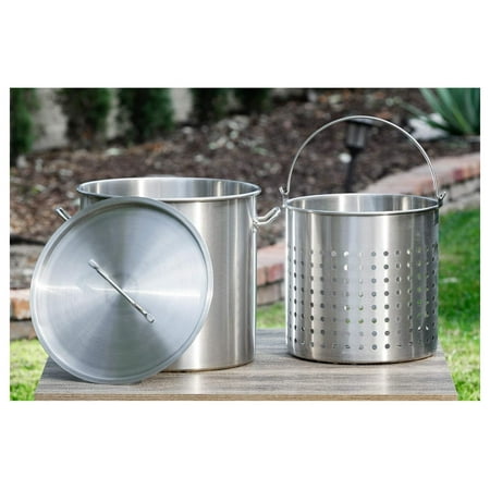 

BULYAXIA 53Qt Stock Pot w/Strainer Basket Stainess Steel Food Grade 304 Turkey Deep Fryer Crawfish Clam Steamer