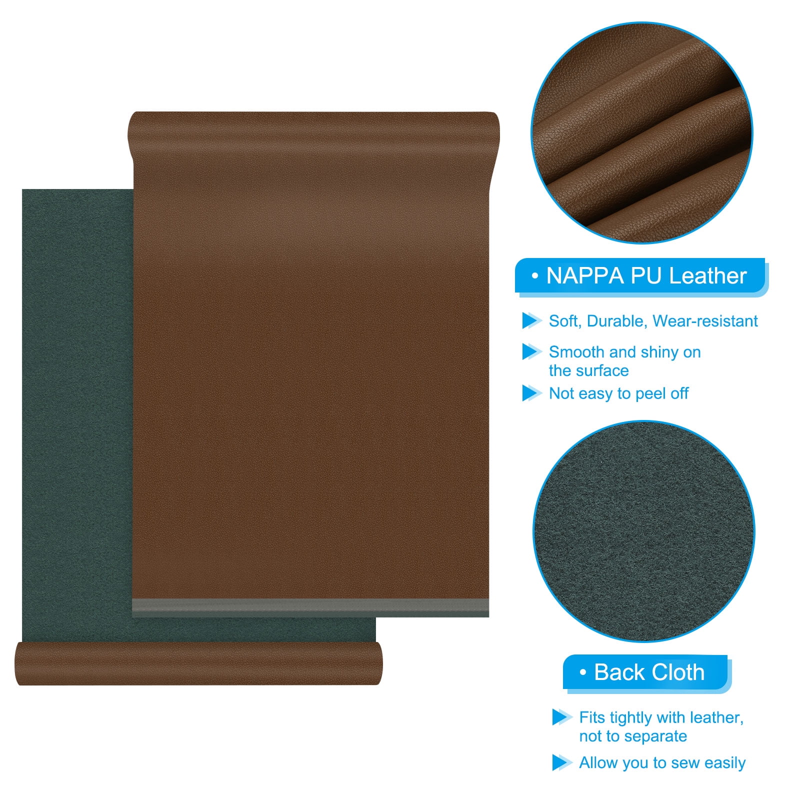 Uxcell 54x19.7x0.05 Inch PU Leather Book Cloth, Soft Colored Faux PU Leather Sheets, Coffee Color