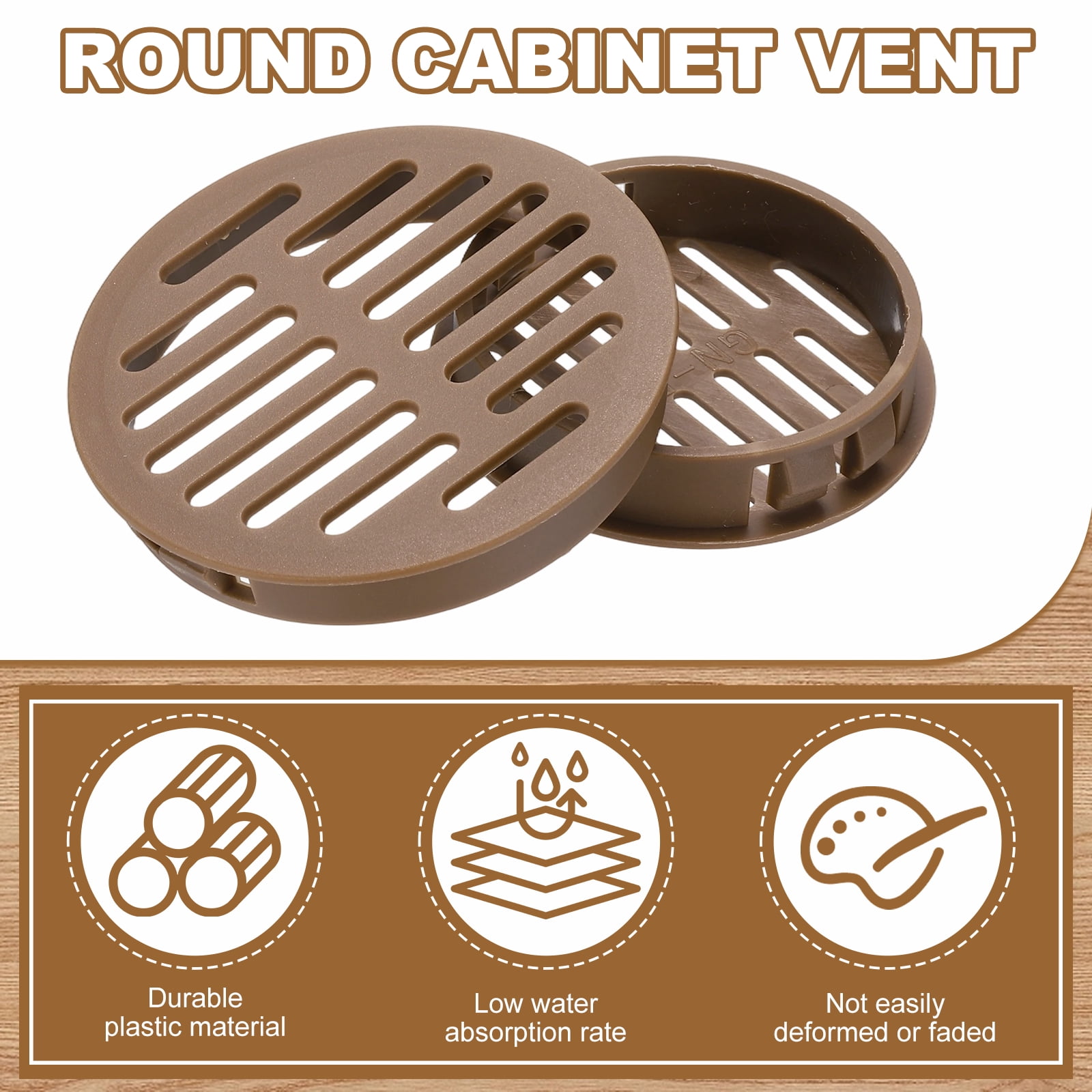 Uxcell 25pcs Round Cabinet Vent 3.15" (80mm Openings) Plastic Circular Soffit Exhaust Vent Soffit Louver Vent Mesh Hole for Bathroom Home Office Kitchen Cabinet Wardrobe, Brown