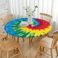 thumbnail image 3 of Colorful Rainbow Tie Dye Spiral Pattern Round Fitted Tablecloth with Elastic Edge,Dining Table Cover Waterproof,Outdoor Round Tablecloth for Camping,Dining,Indoor and Outdoor, 3 of 7