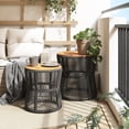 thumbnail image 6 of vidaXL Patio Side Tables 2 pcs with Wooden Top Gray Poly Rattan, 6 of 9