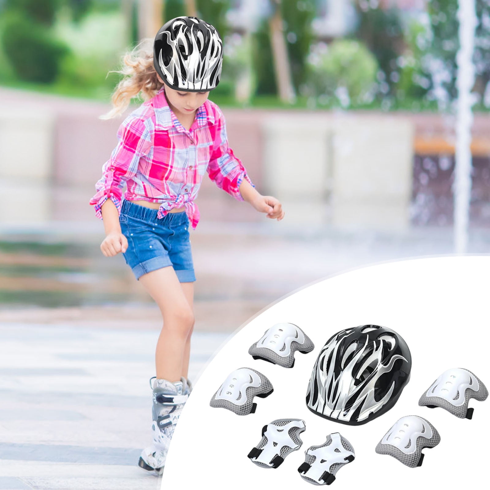 Moocorvic 7Pcs Kids Bike Helmet Set Toddler Helmets 2-4 Years, Helmet for Kids 3-5 Skateboard Knee Pads Adjustable Wrist Guards Bike Helmets for Sport(White)