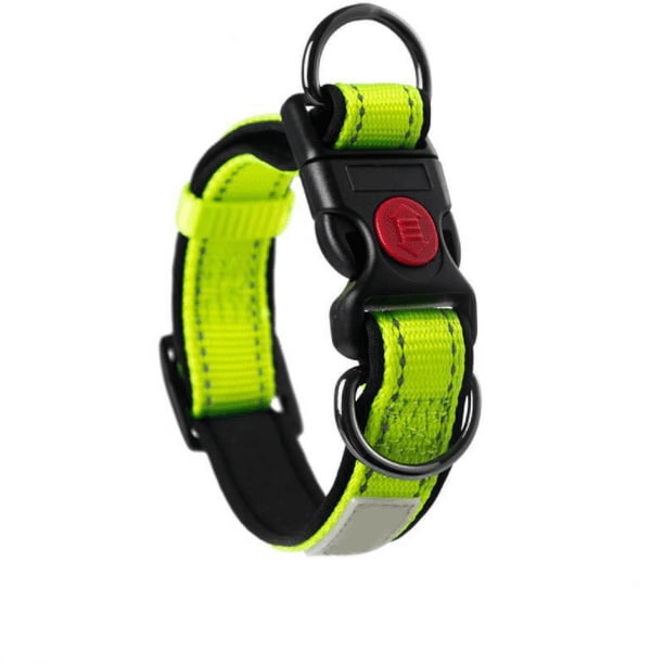 Collar para perros, collar clásico de nailon reflectante ajustable, collar para perros, ajuste para pasear perros con acolchado, suave (verde) M: circunferencia del cuello 30-50 cm, se recomienda elegir entre 17,5 kg y 35 kg oso de fresa Electrónica