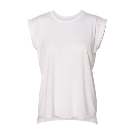 Classic Womens L/s Shirt - Bella + Canvas T-Shirts Women's Flowy Muscle Tee with Rolled Cuffs 8804