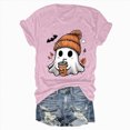 thumbnail image 5 of TOWED22 Fall Shirts for Women Cute Ghost with Coffee Pumpkin Graphic Casual Halloween Tee Autumn Thanksgiving Tops(Pink,S), 5 of 6