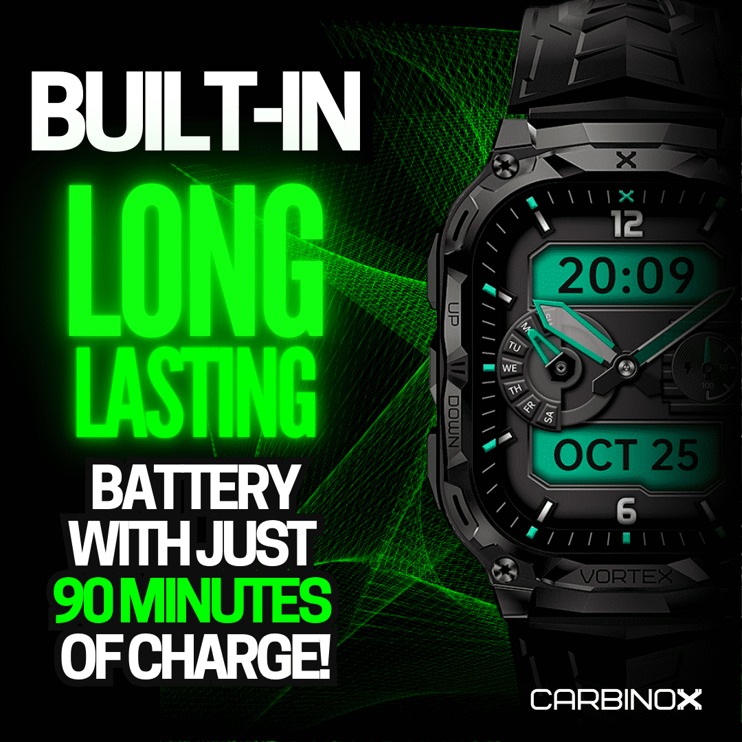 Carbinox vortex smart watch rugged fitness tracker waterproof, compatible with android and ios phone