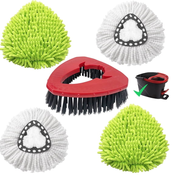 5-Pack Replacement Heads Compatible with O-Cedar EasyWring System, 2 Mop Heads 1 Scrub Brush and 2 Chenille Dusters Only Fits Triangle Spin Mops