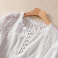 thumbnail image 6 of Summer Cotton Linen Shirts for Women Floral Embroidered Tops Solid Color Short Sleeve Shirts Crew Neck Button Shirt Blouse, 6 of 7
