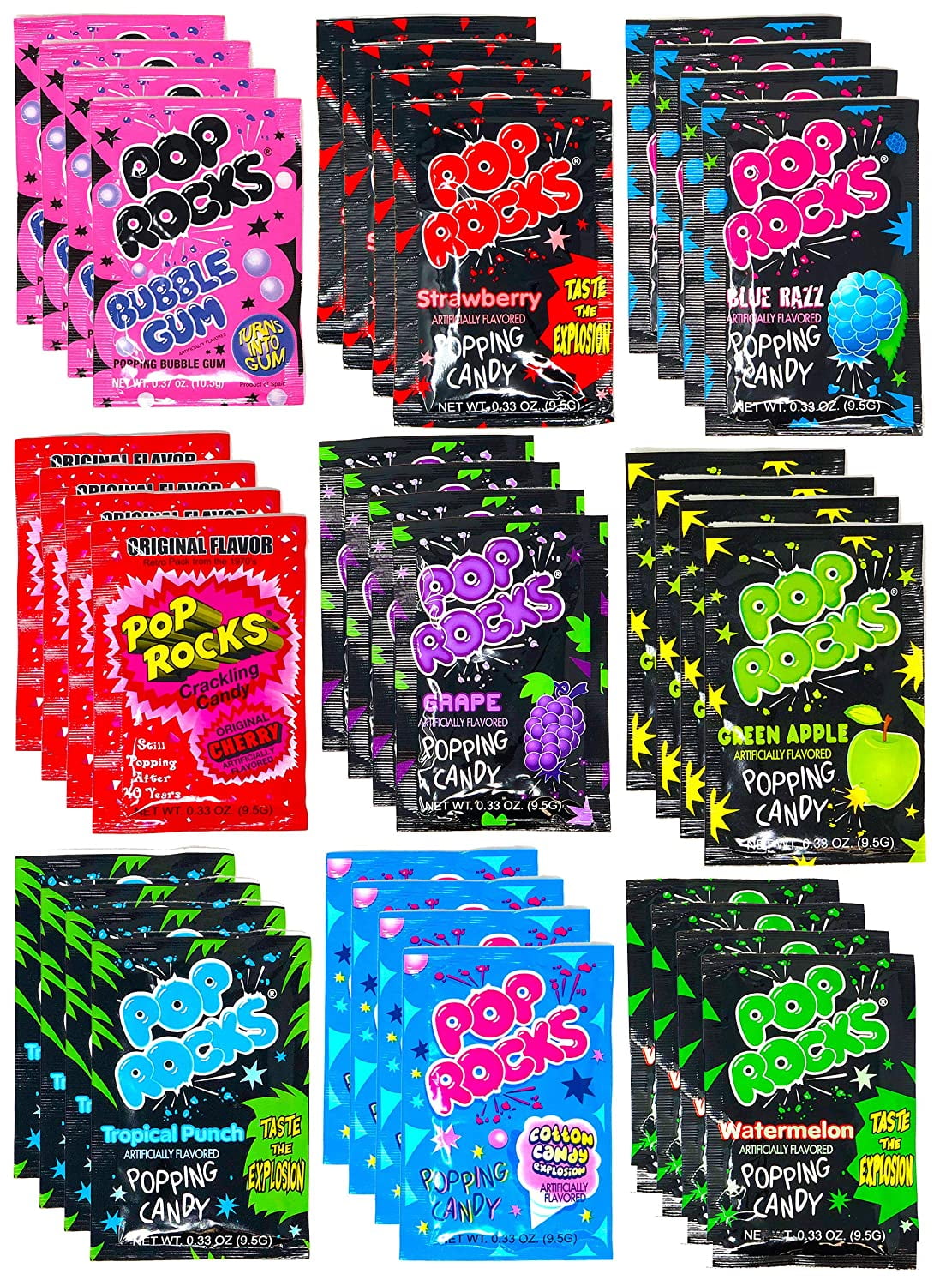 udendørs Støt assimilation Pop Rocks Crackling Candy Variety Pack of 36 – Classic Popping Candy - Nine  Different Flavors Bulk Pop Rocks - Walmart.com