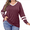 Wine red, variant on Spring Fall Women's Long Sleeve V-neck Casual Shirt Stripe Sleeve Loose Plus Size Tops