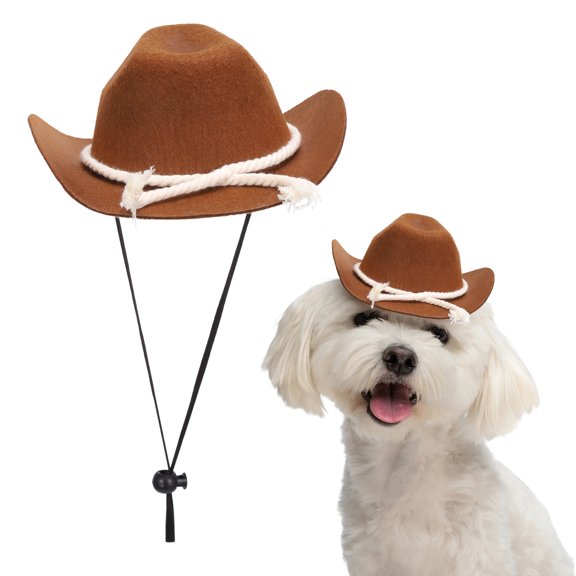 Uxcell Dog Cowboy Hat, Mini Cowboy Hat for Pet with Chin Strap Adjustable Cosplay Cap Cotton Rope Decor, (Brown, L), Intended for Dogs and Cats / Halloween Costume / Party Decoration