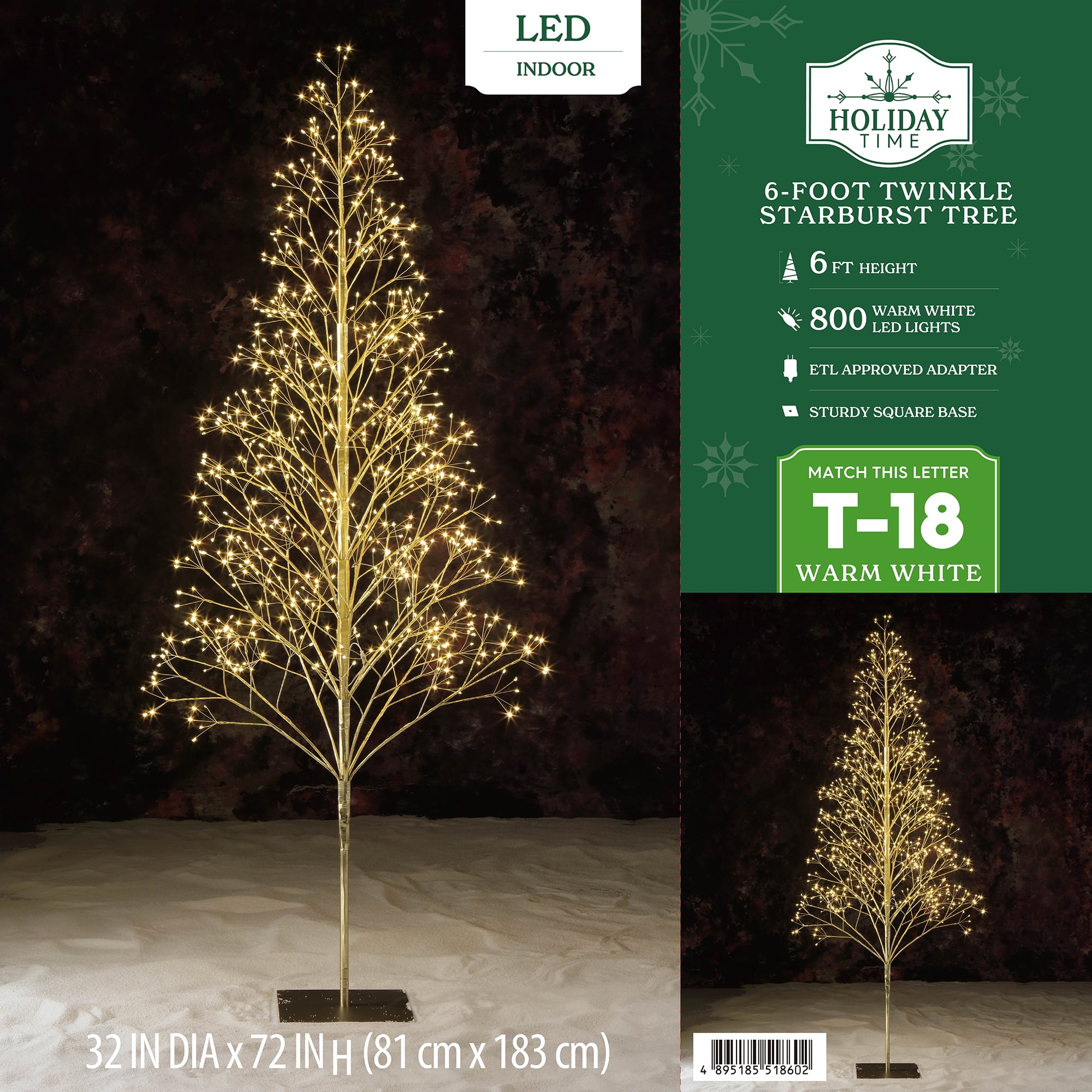 Pre-Lit 800 Warm White Twinkling LED Starburst Tree, 6 ft, by Holiday Time
