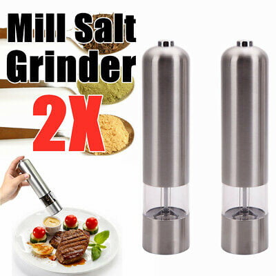 2Pcs Electric Salt And Pepper Mill Grinder Battery Operated Adjustable Cook USA 