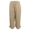 thumbnail image 4 of FUNUONY Womens Cropped Yoga Sweatpants Wide Leg High Waisted Lounge Pajamas Pants Comfy Workout Loose Pants with Pockets Linen Solid Color Elastic Waistband Ruffled Seven Quarter Pants Khaki Xxl, 4 of 5