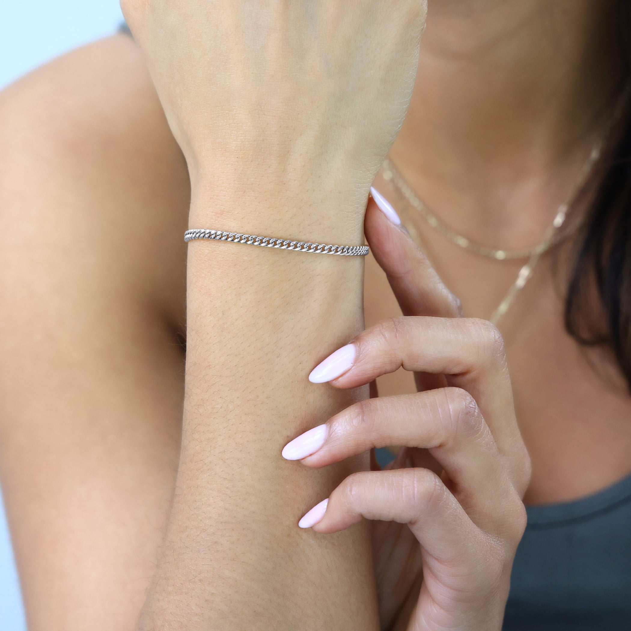Nuragold 10K Real White Gold Miami Cuban Link 3mm Chain Bracelet (7"-9") Italian Jewelry for Men & Women