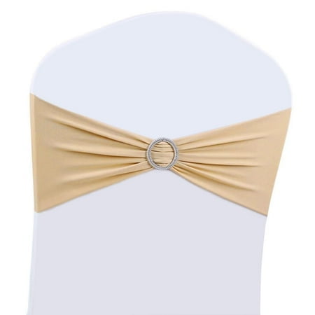 50Pcs Wedding Chair Decorations Stretch Chair Bows And Sashes For Party Ceremony Reception Banquet Spandex Chair Covers Slipcovers (50, Champagne)